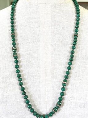 J Crew Art Deco Style Green Beaded Long Necklace Hand Knotted